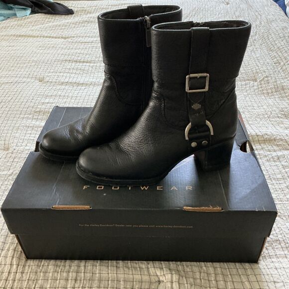 Harley Davidson Sadie Black Leather Boots Womens Sz 5.5 with box - Picture 1 of 9
